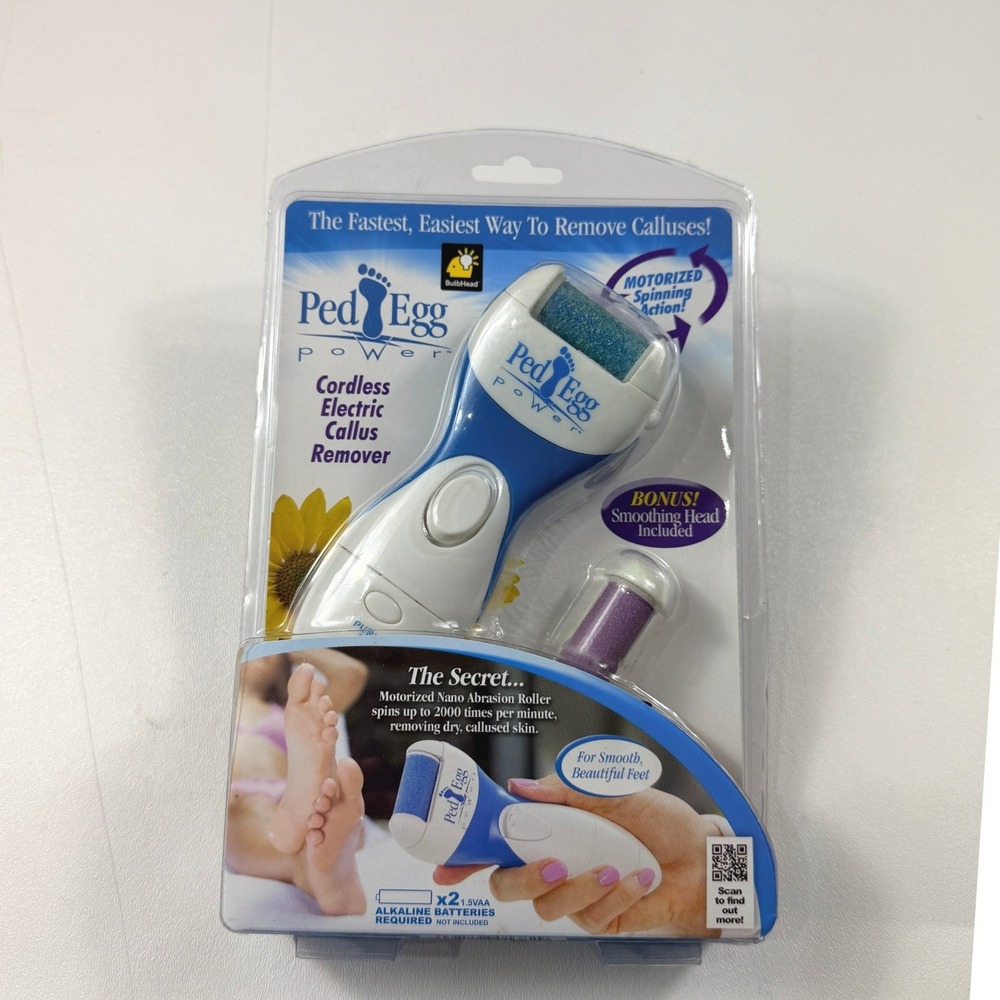 PedEgg Power Cordless Electric Callus Remover Blue White Motorized NIB